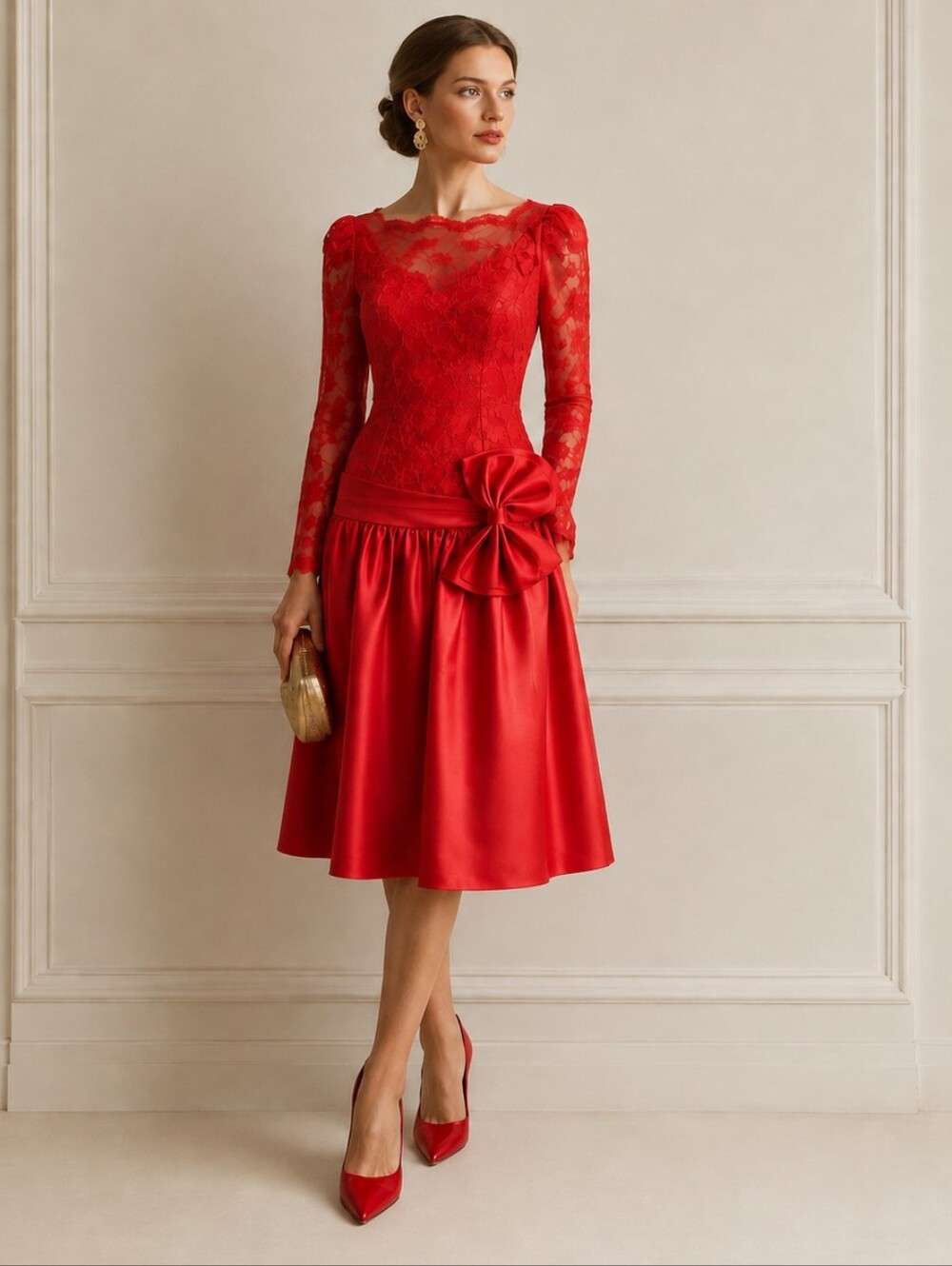 Vintage 80s Red Prom Dress Size 5 Lace Taffeta Bow Drop Waist Hi Low Formal